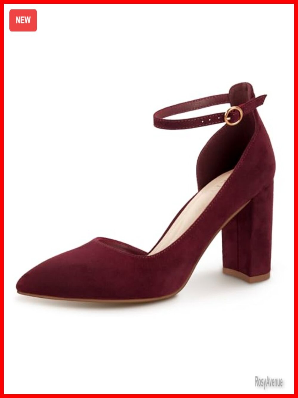 Chunky Heels 3.5 Inch Block Ankle Strap Closed Toe Pump Suede Evening Party